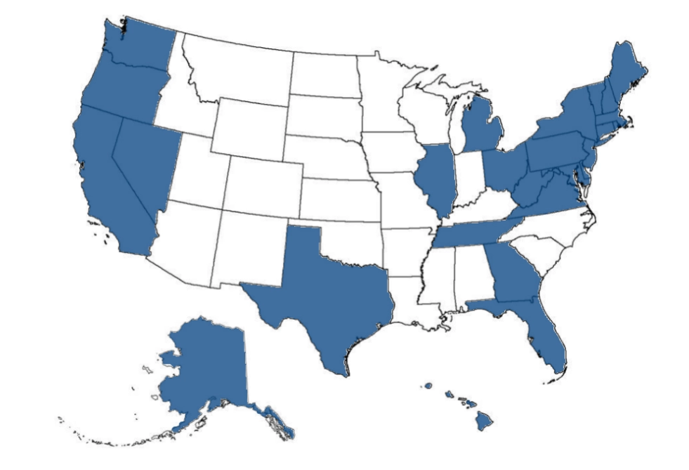 Map of locations served by IPC Lydon across the United States